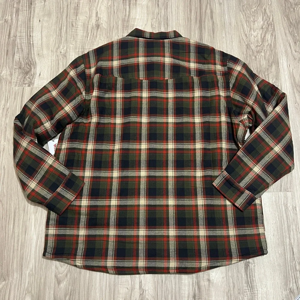 Wrangler Mens XL Sherpa Lined Plaid Shirt Jacket Green Red Snap Front